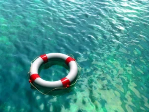 A life saving ring floating on water